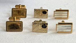 Mens Cufflink Lot Fashion Jewelry Rectangle Bullet Backs Black Stone Goldtone - £23.70 GBP