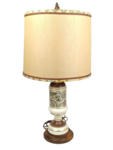 60s/70s White Ceramic Floral Paisley Lamp w/Shade Aqua Green/Brown Flowers Boho - £138.48 GBP