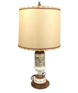 60s/70s White Ceramic Floral Paisley Lamp w/Shade Aqua Green/Brown Flowe... - $173.24