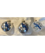 3 VINTAGE KREBS BLUE JAY GLASS CHRISTMAS ORNAMENT GLITTER WINTER FOREST ... - $14.03