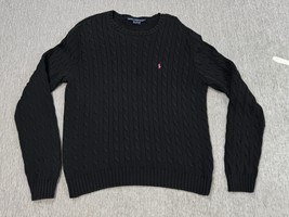 Ralph Lauren Sport Sweater Womens XL Black Cable Knit Fisherman Pullover... - $29.69