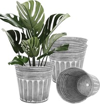 Vensovo 9 Inch Silver Metal Rustic Plant Pots - 4Pcs Large Galvanized Flower - £41.64 GBP