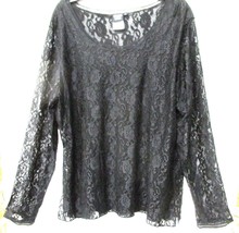 Sharon Young Black Floral Lace Sheer Long Sleeve Shirt Size X-Large - $31.49