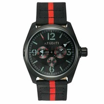 NEW Argenti 0343M Men&#39;s Modernistic Day &amp; Date GMT Red Striped Black Nylon Watch - £37.88 GBP