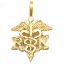 14K Gold RN Caduceus Charm with 18&quot; Chain Jewelry 18mm x 11mm - $98.79