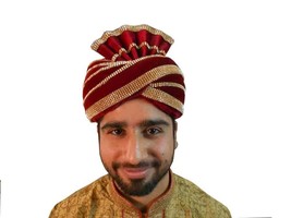 Men Hat Traditional Indian Handmade Pagri Top Hats Wedding Groom Turban ... - $74.99