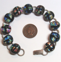 Custom Made Sterling Silver Multi Color Dichroic Glass 7&quot; Bracelet 29.5 Grams - £58.72 GBP