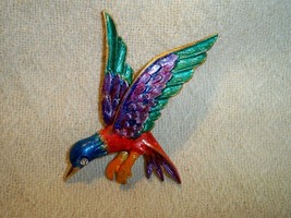 SALE! Vintage Art Hummingbird Brooch Hand Painted Rhinestone  - $9.99