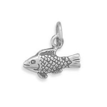 Oxidized 3D Fish Floating Charm Unisex Pendant Bracelet Piece 14K White Gold Fn - £17.28 GBP