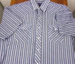 Wrangler X-LONG Tails Western Pearl Snap Short Sleeve Shirt 17 L Striped Xl Euc - £24.10 GBP