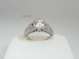 Art Deco Round Cutv Simulated Diamond Wedding Ring 14K White Gold Plated - £97.41 GBP