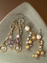 Lot of Very Long Goldtone Chain &amp; Faux Pearl Bead &amp; Open Circles &amp; Pink ... - £11.62 GBP