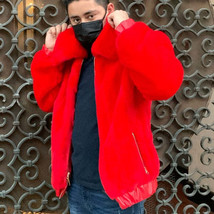 Men’s Manzini Faux Fur Red Fuzzy Jacket - £294.91 GBP