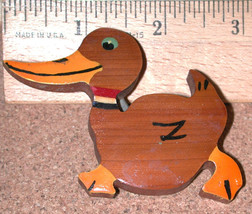 Vintage Cute Duck Bird Pin Carved Wood ducky brooch - $10.25