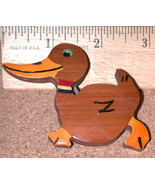 Vintage Cute Duck Bird Pin Carved Wood ducky brooch - $10.25