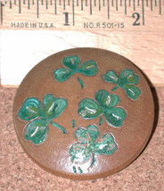 Vintage Irish clover leaves Pin Carved Wood shamrocks hand painted brooch - $8.25