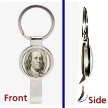 100 Dollar Bill Ben Franklin Pennant Keychain silver tone secret bottle ... - $13.43
