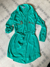 Express Portofino Dress Turquoise Button Front Embroidered Pockets Sz Small - £21.56 GBP