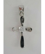 CLASSICAL CROSS PENDANT W/ CLEAR STONE 18KGP CHARM ONLY 1 PIECE SILVER C... - $14.99