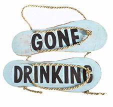 Hand Carved FLIP FLOP GONE DRINKING SIGN towels beach Surfboard Wooden W... - $24.69