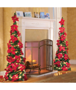52&quot;H Lighted Red Poinsettia Pull Up Collapsible Christmas Tree Holiday D... - $701.81 MXN+