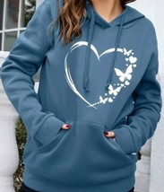 Women Graphic Big WH Heart W/Butterflies Print Pullover BL Sweatshirt Hoodie S4 - £11.01 GBP