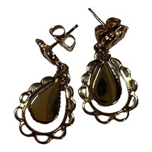 Vintage Gold Dangle drop earrings Teardrop Amber Colored Stone Tiger Eye Pierced - £9.58 GBP