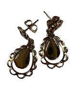 Vintage Gold Dangle drop earrings Teardrop Amber Colored Stone Tiger Eye... - £9.63 GBP