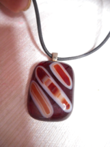 Leather Corded Necklace w Hand Blown Glass Pendant in Red Brown Pearl/Tan Color - $10.00