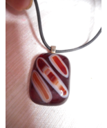 Leather Corded Necklace w Hand Blown Glass Pendant in Red Brown Pearl/Ta... - £7.87 GBP
