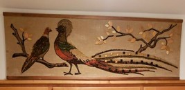 70s Pebble Art XL Pheasant 3D Mosaic Gravel Peacock Birds Mid Century Rock - $70.54