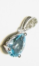 10 K White Gold Sky Blue Topaz Pear &amp; Diamond Pendant, 2.09(Tcw), 1.40 Grams - £71.93 GBP