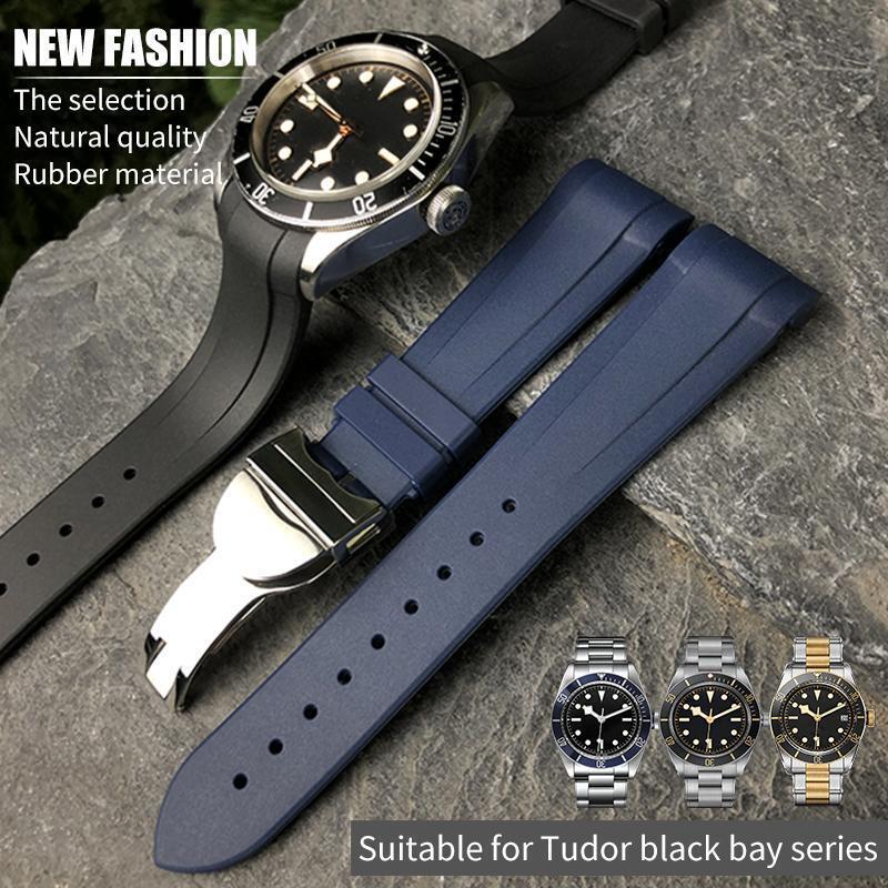 22mm 20mm Natural Rubber Silione Watch Band for Tudor Black Bay Gmt 1958 Curved - $23.49 - $39.49