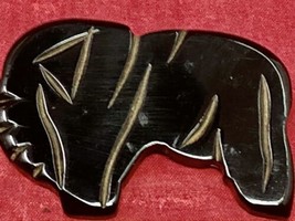 Carved Bakelite Black Elephant 2.5” Brooch Pin Unique Tested - $79.15