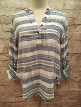 Hollister Womens Blue &amp; White Striped Casual Popover Shirt Roll Up Sleev... - £17.54 GBP