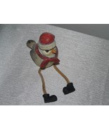 Estate Small Cream &amp; Brown Resin Bird w Santa Hat &amp; Red Scarf Christmas ... - $8.59