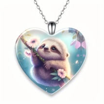 Sloth Puffed Heart Pendant Necklace -New- &quot;I Love You Today, Tomorrow, Always&quot; - £13.46 GBP