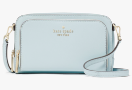 Kate Spade Stacie Dual Zip Crossbody Bag Blue Leather Crisp Sky Purse KG... - £70.08 GBP