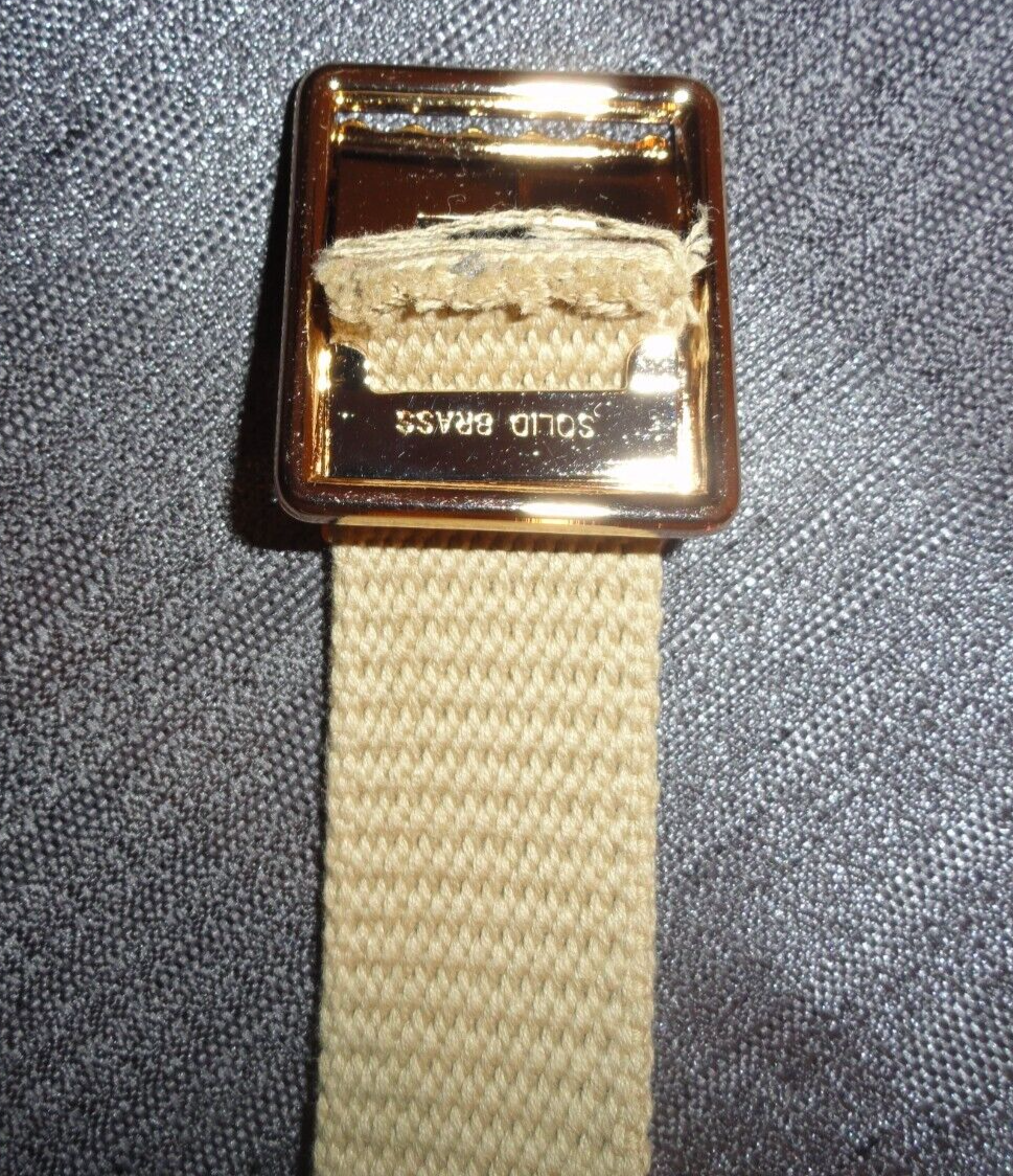 MILITARY ROTC JROTC TAN WEB BELT 45 INCH ADJUSTABLE STA-BRITE BRASS BUCKLE - $12.38