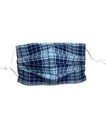 Navy Blue Pleated Plaid Buffalo Check Tartan Face Mask, 100% quilting co... - £10.99 GBP
