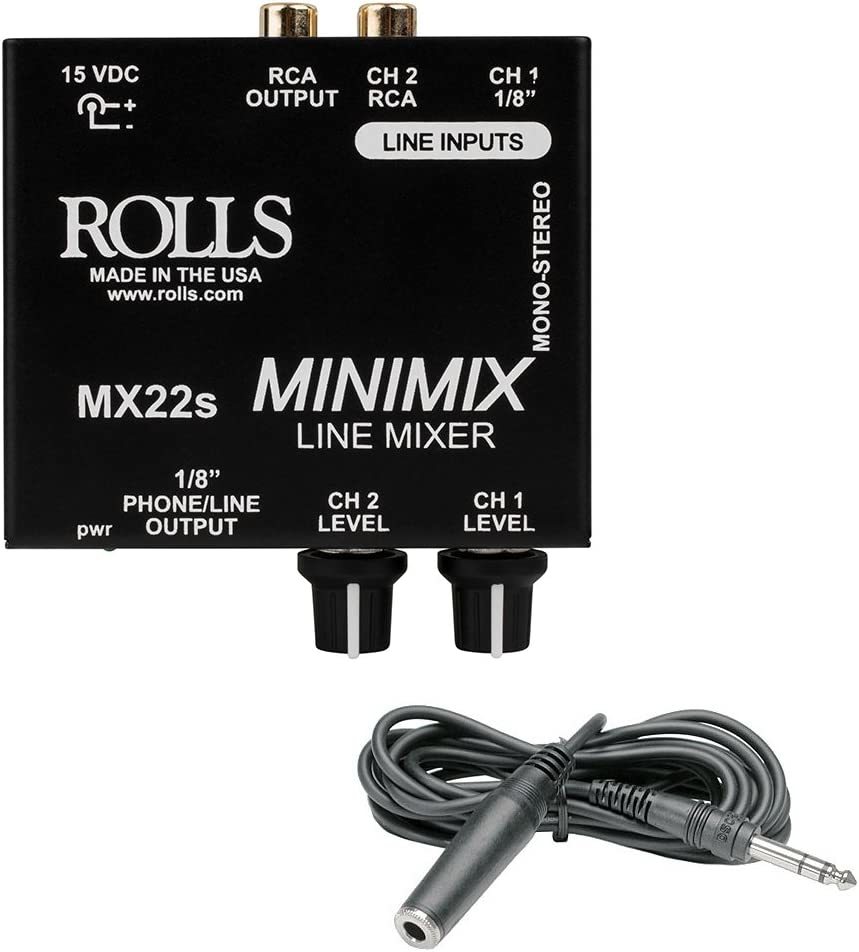 Rolls MX22s Mini Mix Line Mixer with Hosa 1/4" Phone TRS Headphone Extension - $89.99