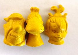 3 Vtg 1970s Flintstones Pencil Toppers Fred Pebbles Dino Hanna Barbera Yellow - £7.06 GBP