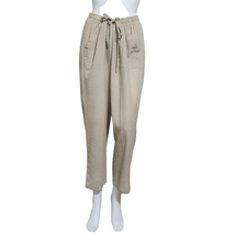 DR. Flax FLAX 100% Linen Cargo Pants Pockets Natural Beige Drawstring L/XL - $34.92