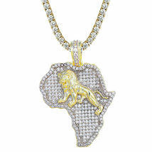 Men&#39;s 14K Yellow Gold Over VVS1 Diamond Africa&#39;s Lion Map Charm Pendant 1.65 Ct - £117.97 GBP