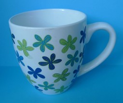 China Pottery MUG Cup green blue painted Flowers flora pattern - $6.24