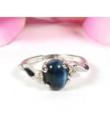 CELESTIAL SHIMMER Vintage RING Deep BLUE Cabochon &amp; Rhinestones 8KT HGE ... - $22.76