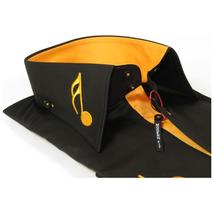 Men Axxess Turkey Shirt 100% Cotton Musical Note 224-56 French Cuffs Black Gold image 3