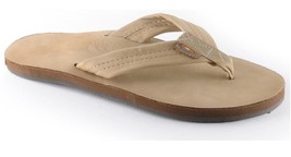 Men&#39;s Guys Rainbow Premier Leather Sandals Flip Flops Sierra Tan New $52 - £32.10 GBP