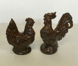 Vintage pair of ceramic brown chicken hen rooster decorative country decor  - £15.27 GBP