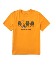 Life Is Good Crusher T Shirt Mens M Gold Yellow Social Network Campfire NEW - $24.62